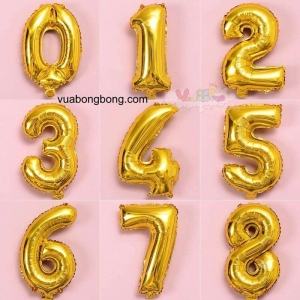 Bong bóng số vàng gold nilon nhôm 16 inch 40 CM